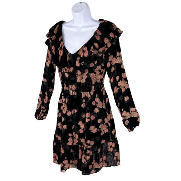 MICHAEL Michael Kors S Velvet Burnout Floral Long Sleeve Ruffle Silk Blend Dress - Picture 7 of 16